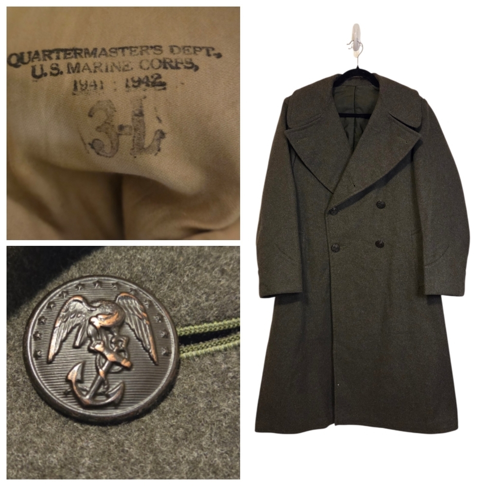 WWII U.S. Marine Corps Greatcoat 1941–1942 USMC Quartermaster Wool Overcoat‎ EGA